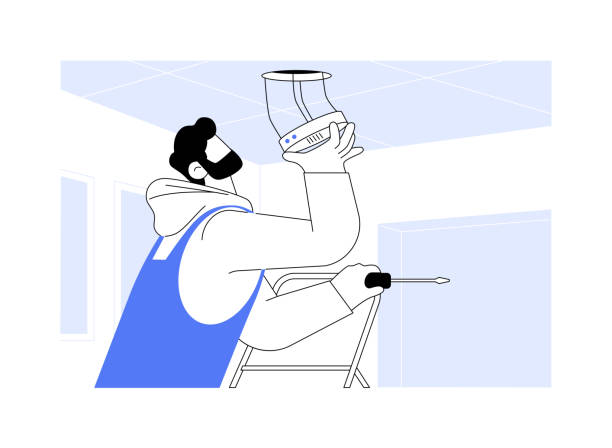 CO2 alarm abstract concept vector illustration. Man installing smoke detection system, sustainable energy sources, smart home technology, CO2 alarm device, modern devices abstract metaphor.