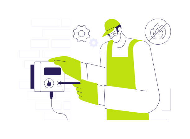 Fire alarms installation abstract concept vector illustration. Repairman installs fire alarms, commercial construction, building process, interior works, detector equipment abstract metaphor.